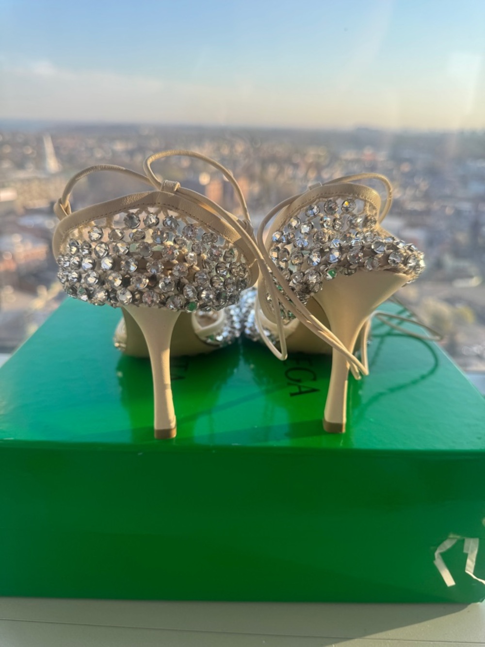 Bottega Veneta Crystal-Embellished Beige Ankle-Tie Heels - Picture 3 of 5